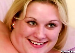 Boyfriend watches his bulky wife getting drilled by a slender stud