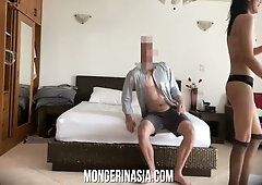 Skinny Thai woman caught on hidden cam preparing in bathroom before bedroom session