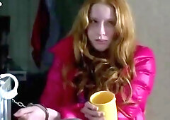 Redhead Held Handcuffed In Pink Downjacket