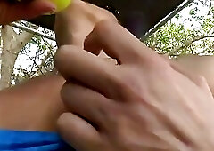 Sports loving shemale changes to stockings for her hung fucker