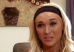 Sexy blonde shemale gets her ass licked and fucked hard