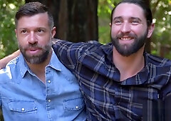 Bearded muscle stud sucking dick outdoors