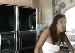 A youthful brunette hair with gorgeous bazookas sucks and deepthroats the elastic cock of a sexually excited man, taking cum on her face and throat
