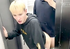 Nice guys share a passionate kiss and have wild sex in a café bathroom