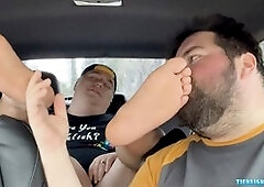 Chubby wolf Nemo adores and slobbers over buddy's feet and toes