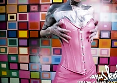 Anuskatzz looks breathtaking in a hawt pink lace leather corset petticoat as this babe treats herself to an intensive solo anal masturbation session. 