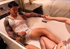 Chinese beauty gives an amazing blowjob and handjob