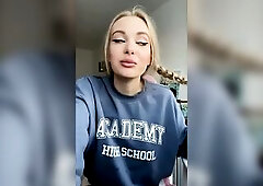 Hey lads, it’s me, Victoria! In this quick little movie I’m sitting at my computer desk in my hoodie and white shorts. I tease u with my cute red 