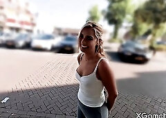 Sexy Blond Lets Me Screw Her Titties In Public