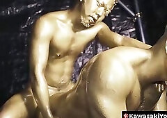 Yoshi Kawasaki and Keita paint each other gold while breeding raw and dirty
