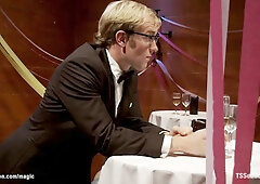 Party TS anal fucking blond guy