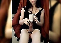 goth tgirl big and long cock on webcam