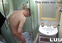LUUV. Gevorg takes a douche and trims his nut sack on camera