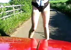 Crossdresser flashing in the countryside
