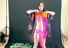 Asian solo artist picks out lace lingerie and sheer stockings just for you