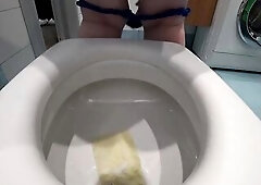 Aged mother i'd like to fuck sits on the water closet and voids urine. A golden shower pours from her shaggy snatch, gurgles sexually. After empt