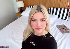 Busty blonde moans loudly in explicit POV scene