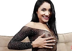 Giving her booty and laughing, this little floozy actually knows how to please.