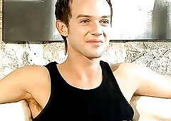 Barefoot UK twink jerking off big cock