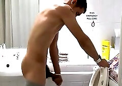 Lustful Stud Jerking Off In A Toilet With Cam