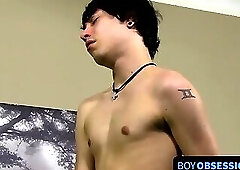 Hung twink's ass stuffed with massive plastic dildo as he moans loudly