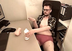 Solo guy Shayuncut pleasures himself in red boxers with his favorite fucktoy at the office