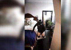 Ebony Mamba! Silicone female doll feeling her rubber body during the time that wearing a rebreathing ebony silicone gasmask!