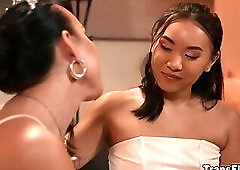 A retiring transsexual ballerina, Kasey Kei fucks her Asian wife Kimmy Kimm