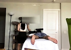 Beautiful brunette caught fucking on hidden cam massage