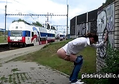 Crazy Czech girls are peeing in the middle of the city and get caught