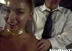 Rave Baddie sucking two rods in the car until they blust all over her face
