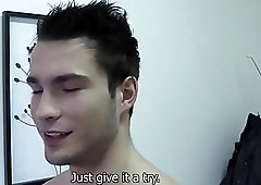 Athletic cutie jerks his cock for the casting director