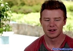 Solo jock jerking off while lying on the bed