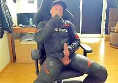 Draining my pecker in my leather gear and getting to a money-shot with some marlboro reds smoking