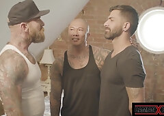 Tattooed Damian Dragon Licks asshole Adam Ramzi Caboose On Threeway Smash