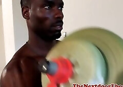 Athletic black hunk stroking BBC