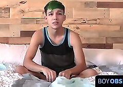 Skinny gay talks in interview before pleasuring himself to orgasm