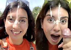 Public Blowjob in the Bushes with Stranger and Crazy Cumwalk Covered in Cum