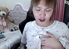 cute tattooed tgirl with tiny cock teases on webcam