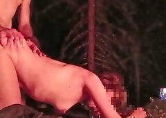 Wild sex in the wild forest at night by the fire