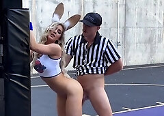 Stunning cheerleader fucked hard doggystyle by referee
