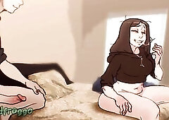 Brunette Hair with large tits sucks shlong (Anime 2D)