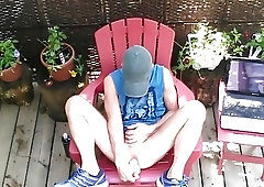 Outdoor masturbation with a fake weiner