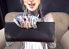 Anuskatzz grabs her cold, stainless steel toy and slides it deep into her tight ass