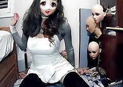 Emily's Masks Pt2! Doll masked Celli plays with her rubber self and her constricted white suit!