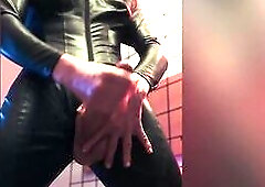 Trans Beauty in Leather Catsuit jerks off - deleted scenes