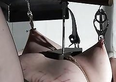 Granny Dominatrix extremely punishes her BBW redhead slave's big boobs