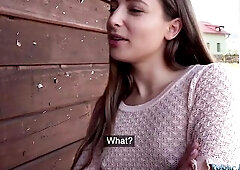 Public Agent Sexy brunette hair Talia Mint sucks and bangs outdoors