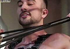 Submissive BDSM bottom barebacked by dominant BF in leather