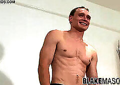 Newcomer explores massive cock in intimate interview setting